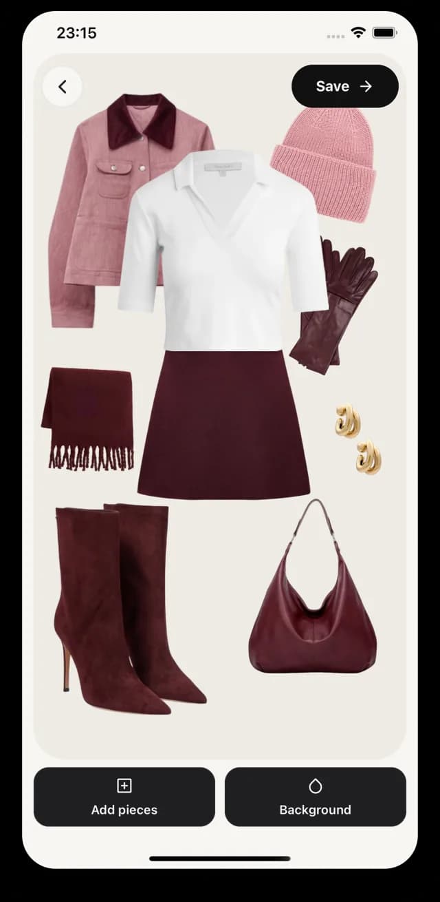 Wearlist outfit builder with a styled autumn look
